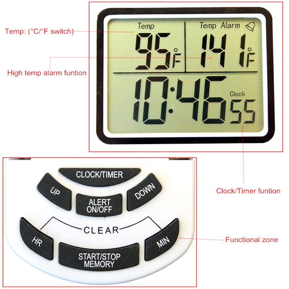 Cooking Tools Roasting Meat Thermometer Alert Timer Turkey Loud Alarm Portable Kitchen Household Electric With Probe LCD Digital