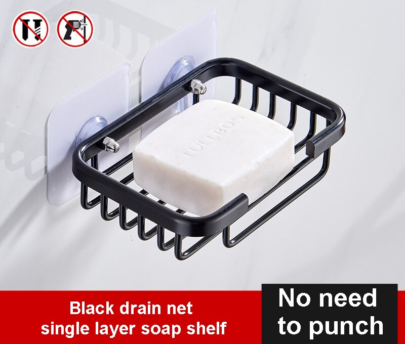 Czarne mydło Dishs łazienka naścienna przestrzeń aluminiowa mydelniczka przyssawka mocna niebrudząca półka na mydło akcesoria łazienkowe: C