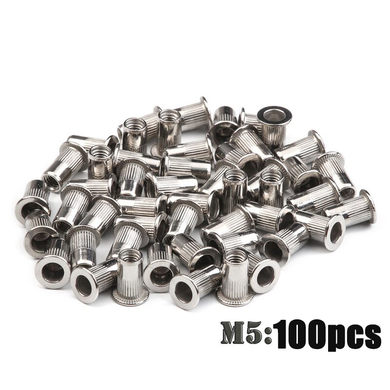 100PCS M3 M4 M5 M6 Stainless Steel Flat Head Rivet Nuts Set Insert Reveting Multi Size Stainless Steel Rivet Nut Set