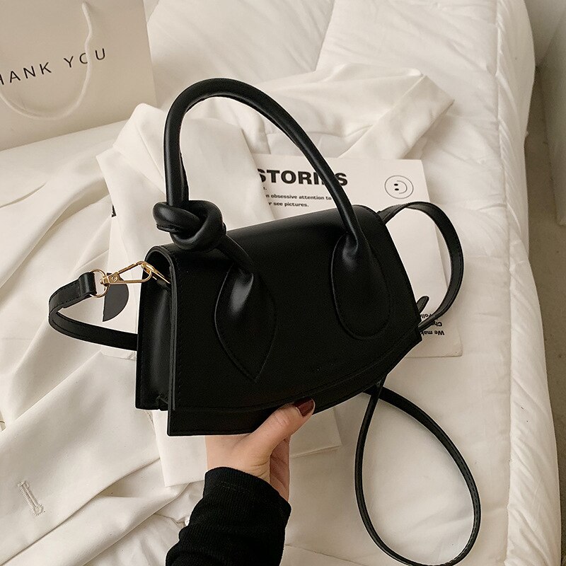 Bolso de hombro de nicho para mujer, con asa anudada, con broche, a la , ML90: Black