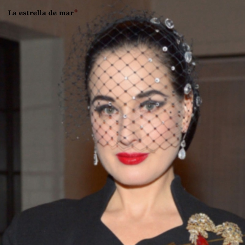 Tocados de novia de cristal negro para mujer, accesorios para el cabello, sombreros de boda para mujer, jaula de pájaros, velo de nupcial para mujer