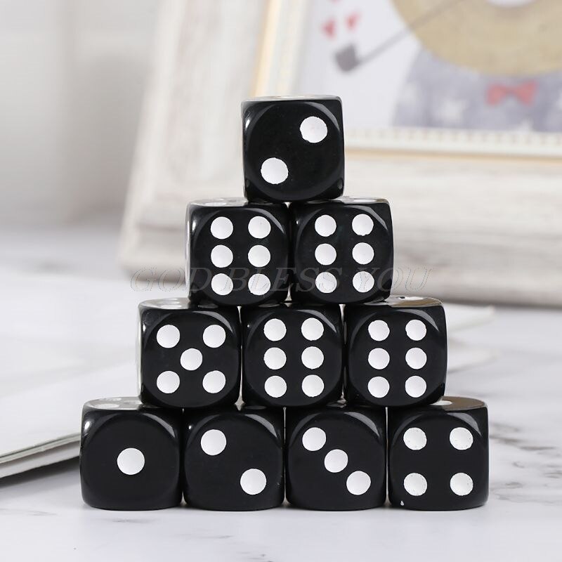 10 st 16mm akryl tärningar svart / vit 6- sidig casino poker spel bar tärningar