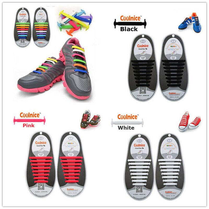 12stk Silikone Snørebånd Elastiske - Ingen Slip for Mænd og Kvinder - Gummi Zapatillas