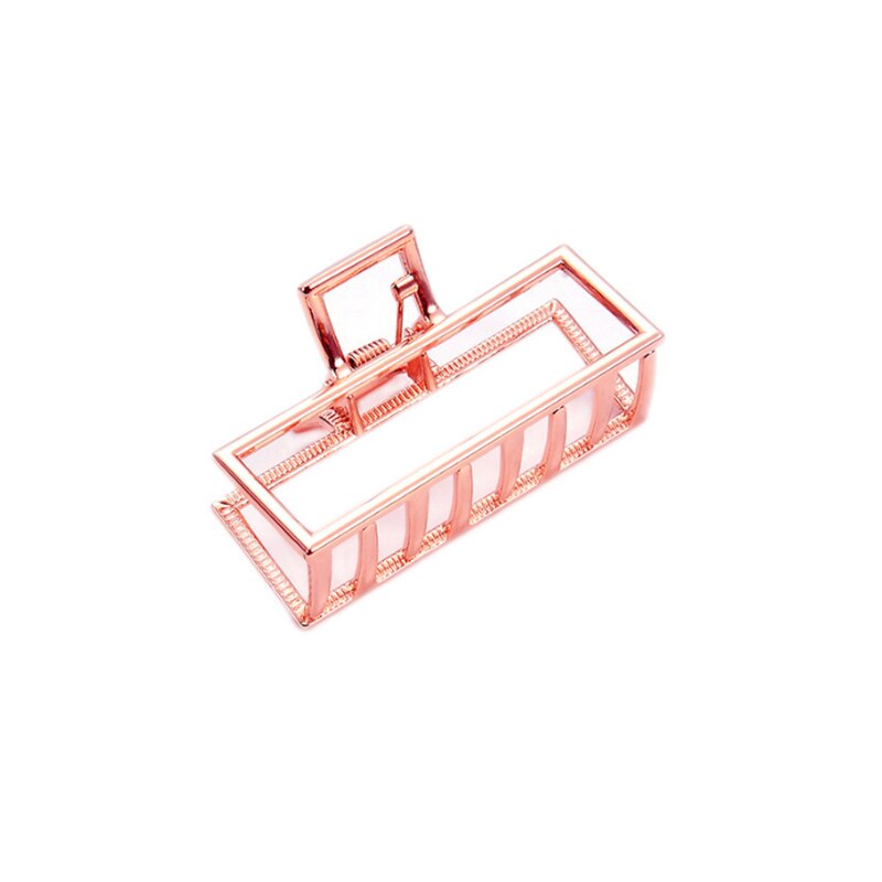 Women Girls Geometric Hair Claw Clamps Metal Hair Crab Moon Shape Hair Claw Clip Solid Color Hairpin Large Size Hair Accessories: Rectangle Rose Gold