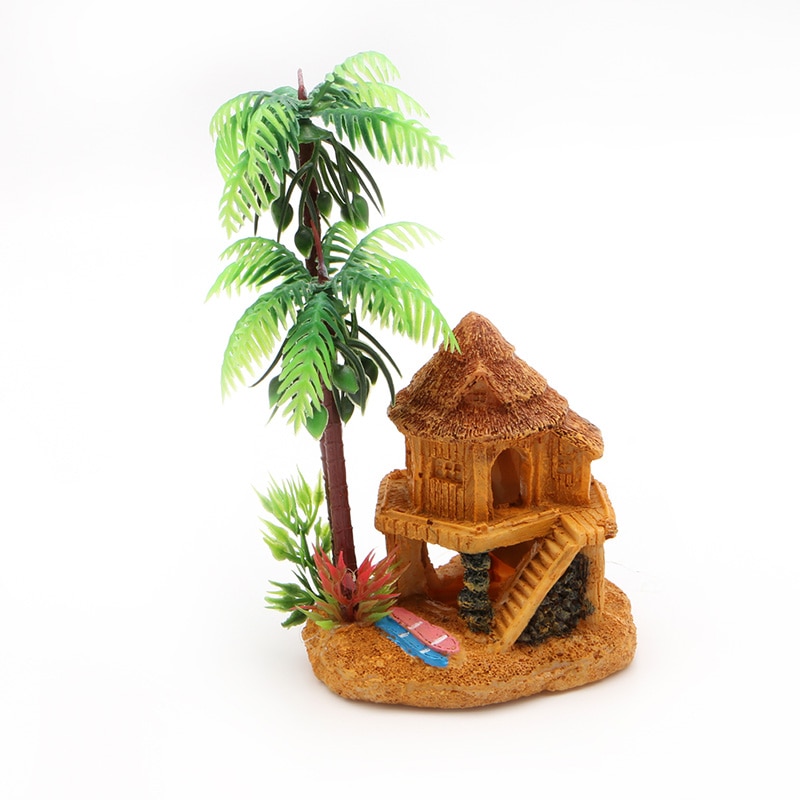 Simulation Coconut Tree Castle Aquariums Fish Tank Ornaments Decor Landscape