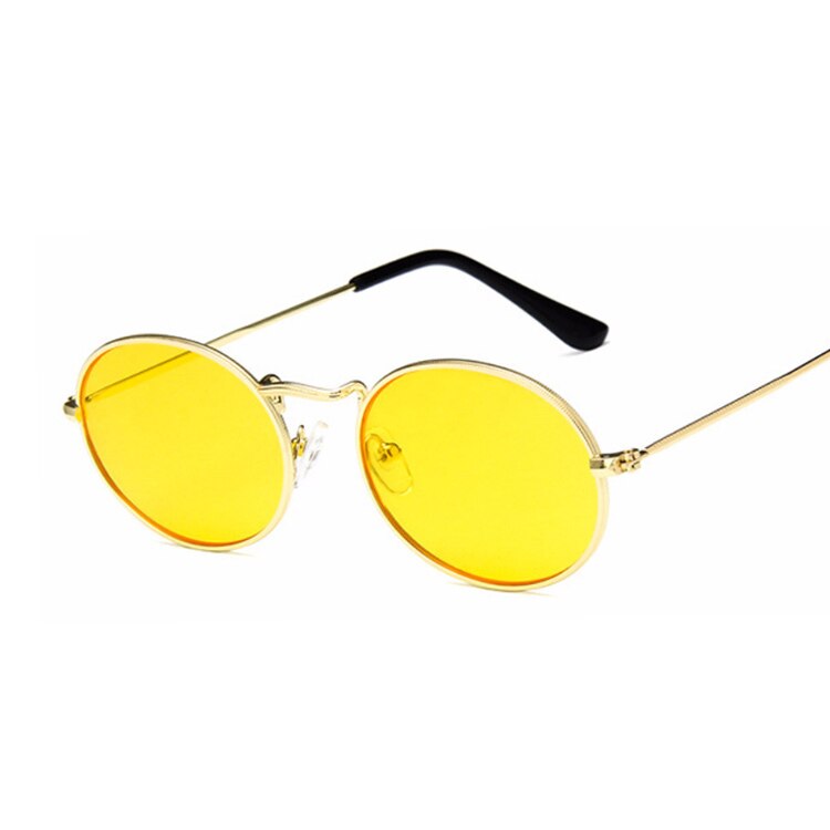 Ovale solbriller dame/mand mærke dame solbriller mandlig metal lille stel vintage punk oculos de sol feminino: Guldgul