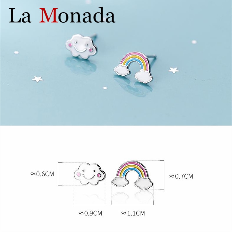Plata de Ley 925 100% auténtica sonrisa asimétrica nube Arco Iris bebé pendientes amigo chica mujer joyas