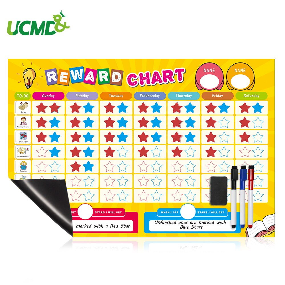 Magnetic Calendar Responsibility Chart Set with Star Chore Fridge Magnets to Track Homework Schedules Task Good Behaviors Reward