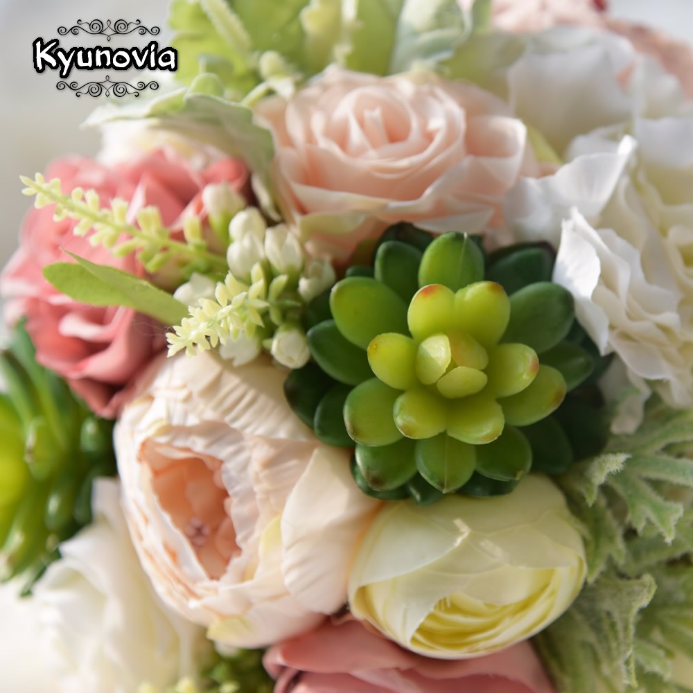 Kyunovia Sukkulenten Strauß schick Hochzeit Blumen Seidenblumen Hochzeit Blumenstrauß Romantische Brautstrauß FE28