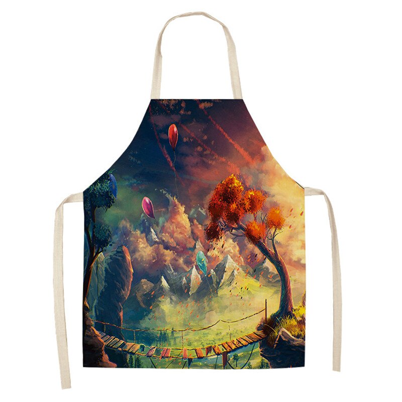 Delantal de cocina de bosque para hombre y mujer, delantales de lino y algodón sin mangas con estampado de árbol de fantasía, Herramientas de limpieza para el hogar: 7 / 66x47cm