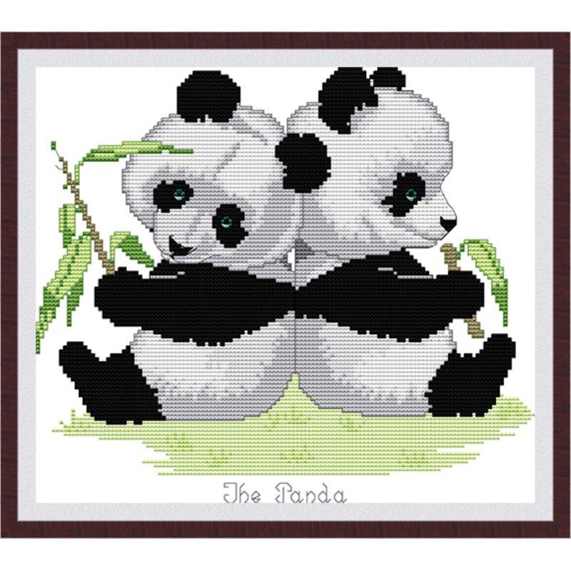 Söt panda djurmönster korsstygn set handarbete broderi kit vit canvas bomull broderi gör-det-själv heminredning målning
