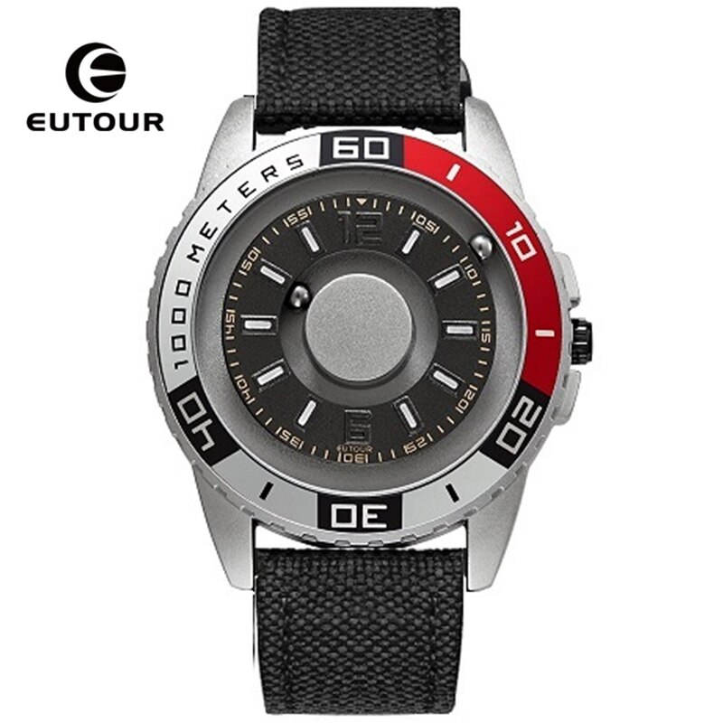 EUTOUR Innovative Black Sliver Magnet Magnetic Metal Multifunctional Watch Men's Sports Quartz Watch Cool Watch Male Reloj: Nylon Band B