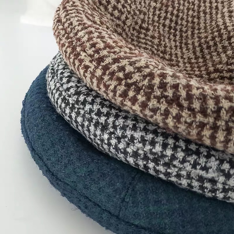 Dames Houndstooth Tweed Baretten Parijs Hoeden Mode Vrouwen Herfst Winter Gebreide Caps Zwarte Platte Hoed