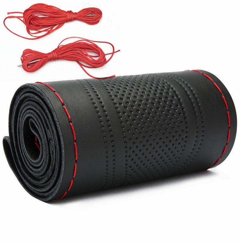 DIY Leather Steering Weel Cover Hand-stitched Car Steering Wheel Cover Steering-Wheel Braid Stitch On Wrap With Needle Thread: CA423-BR
