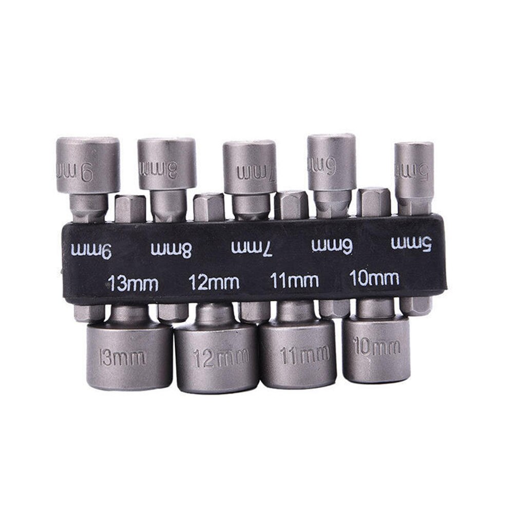 9 stuks 1/4 "Hex Shank Schroevendraaier Moer Driver Boor Socket Wrench Schroef 5-13mm Magnetische Moer driver Set Socket Adapter