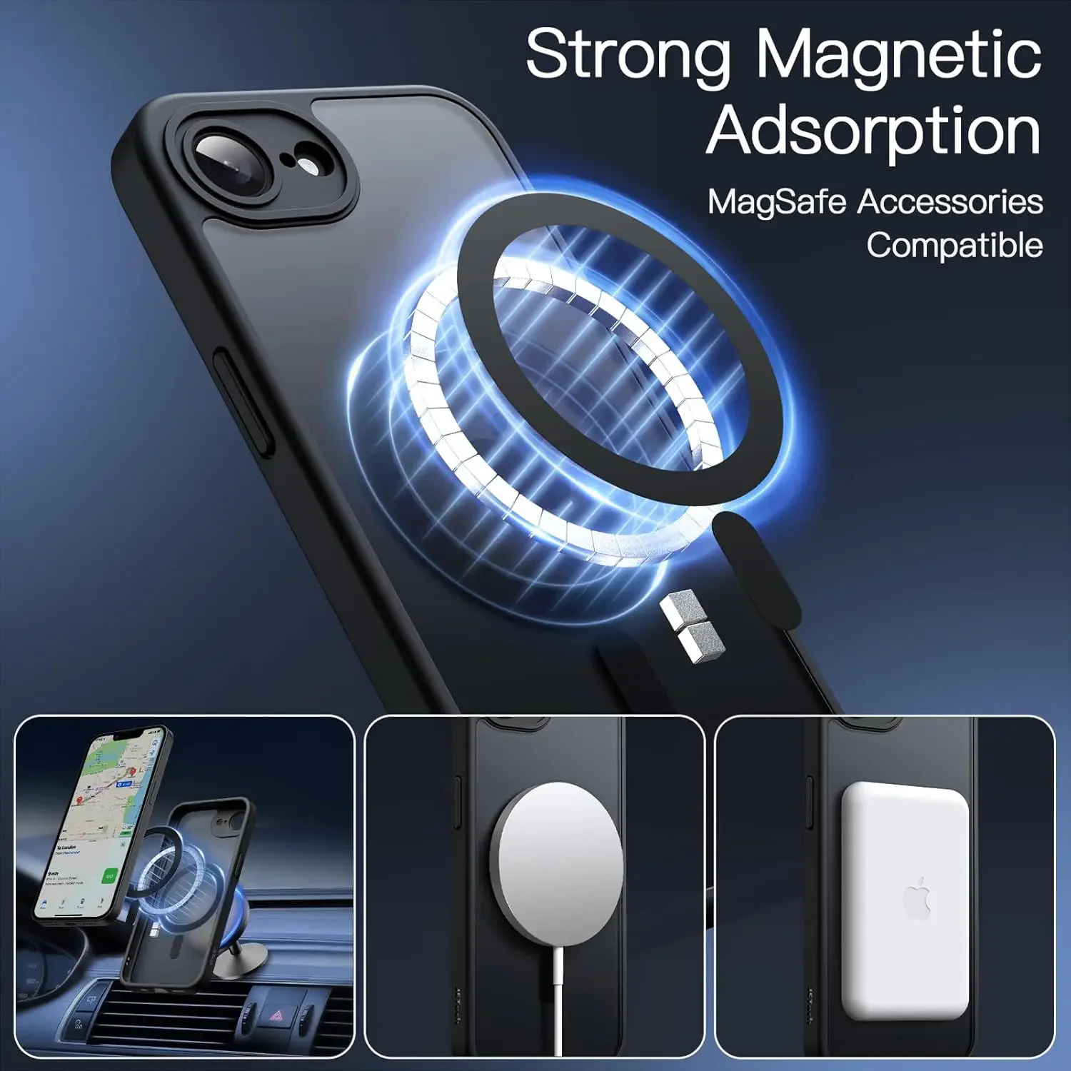Capa transparente fosca para magsafe, capa magnética sem fio à prova de choque para iphone 16 15 14 13 pro max plus coque