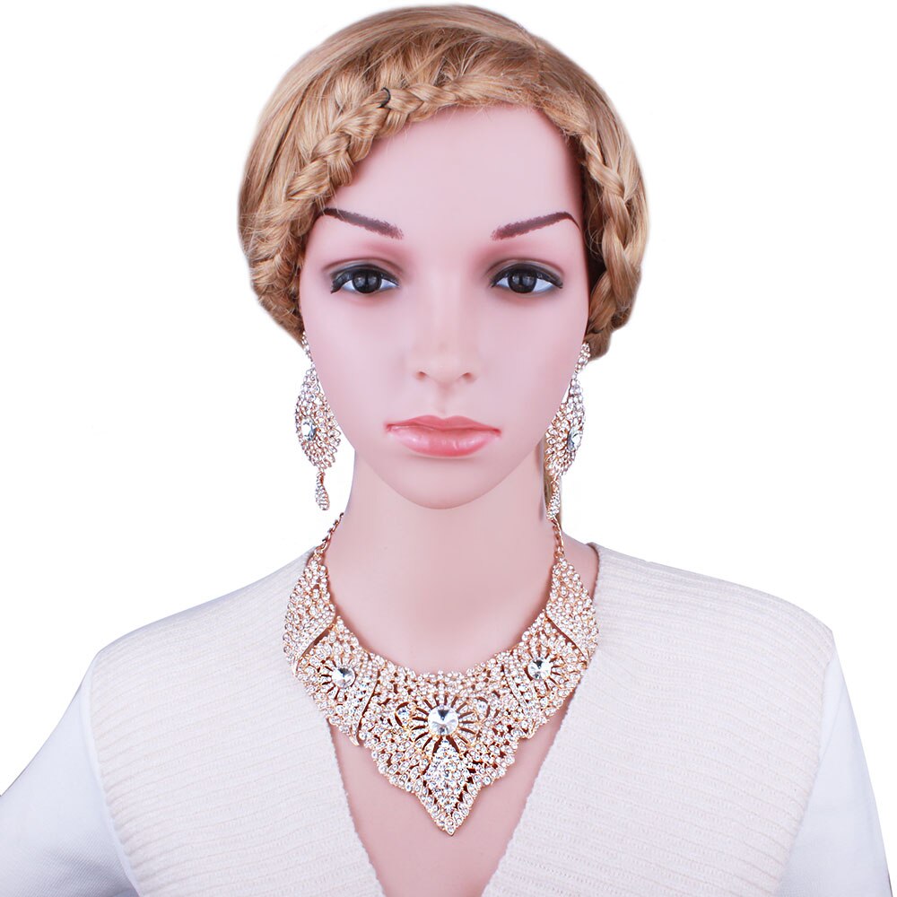 FARLENA-bijoux avec strass pour femmes, collier et boucles d'oreilles en strass, collier et boucles d'oreilles pour mariage indien