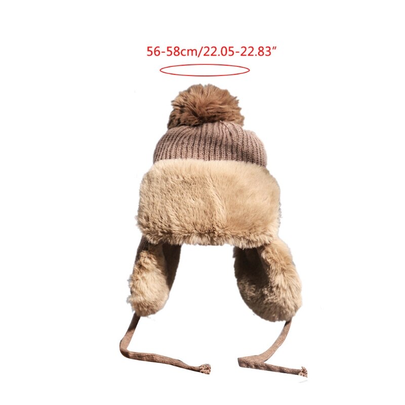 Kvinner vinterstrikk pom pom fangstmann lue tykk fluffy plysj termisk varm snø ski vindtett ensfarget lue øreklaff lokk