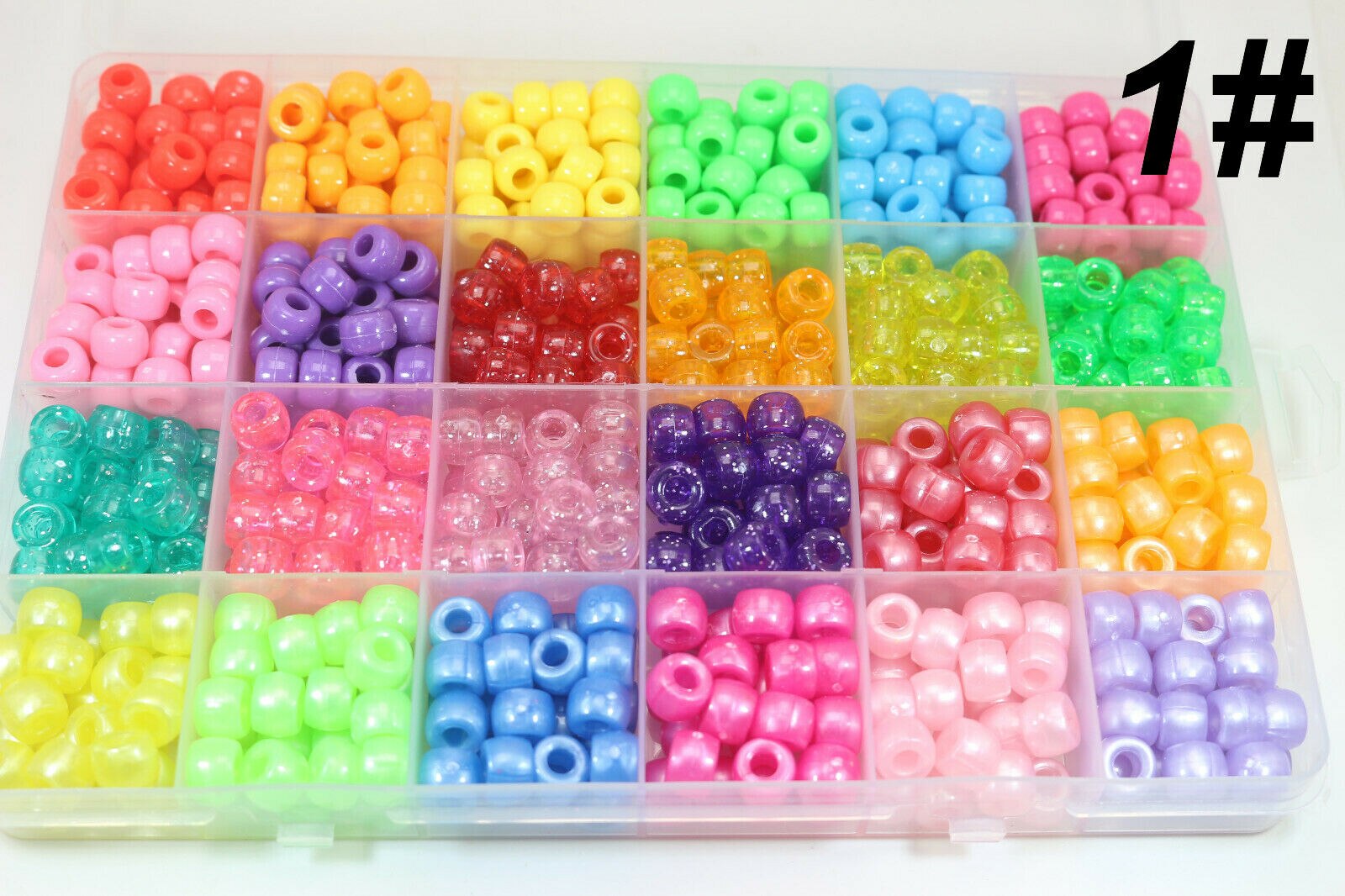 Håndværk diy akryl pony perler sæt 9 x 6mm 24 /15 farver med organisator boks til armbånd: 24 farve   no 1