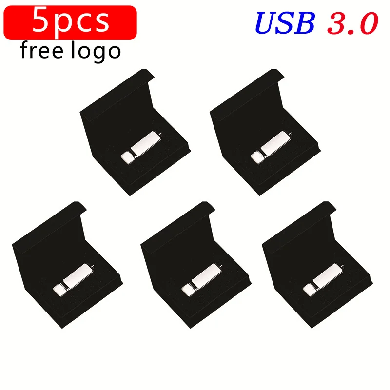 5 STÜCK LOS Hochgeschwindigkeits-USB-3.0-Blitz-Laufwerk 128 GB Kostenloses individuelles Logo Erinnerung Stock 64 GB 32 GB 16 GB Weiße Papierbox U-Disk-Leder 8 GB: Schwarz / 16 GB