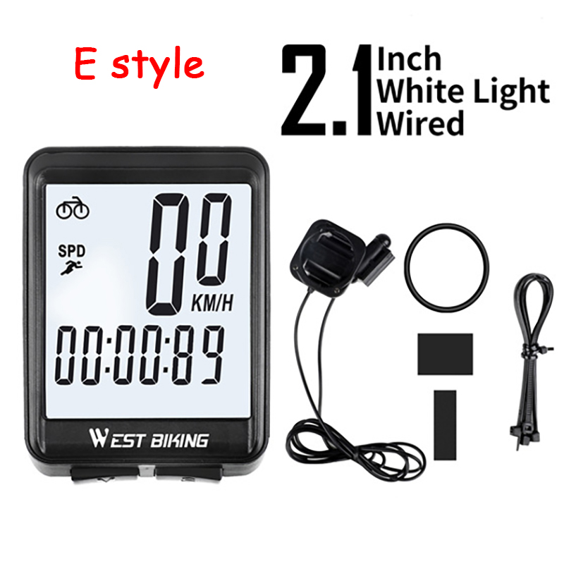 WEST BIKING Portable Bicycle Computer Wireless Wired Backlight Digital Speedometer Bike Computer Ultralight Bicycle Accessories: E wired white