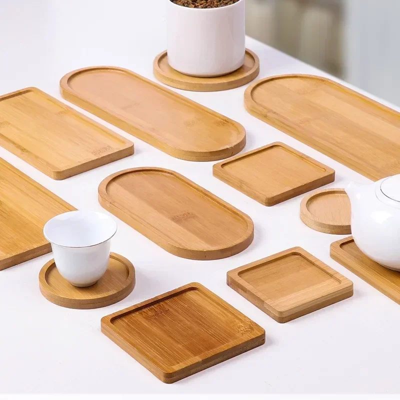 Multi Bambus Bakke Træ Underlag Blomsterpotte Bakke Kop Pad Dækkeserviet Køkken Dekorativ Bakke Kaffekop Mat Dækkeserviet