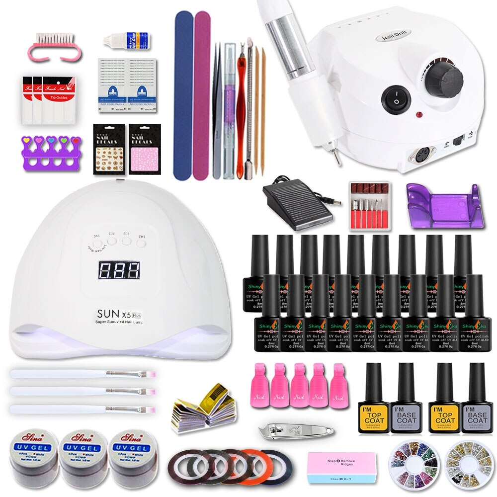 Nagelset för manikyr kit gel nagellack set med 35000/20000 rpm nagelborrmaskin 84/54w nagellampa nail art verktyg