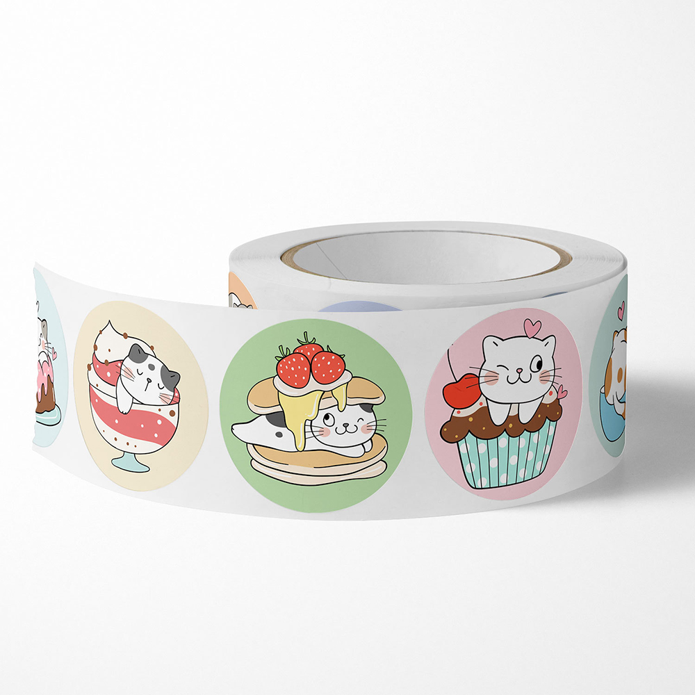 100-500 Uds pegatinas de gato de dibujos animados etiquetas adhesivas redondas para niños premio de maestro envolturas de de negocios pegatinas decorativas