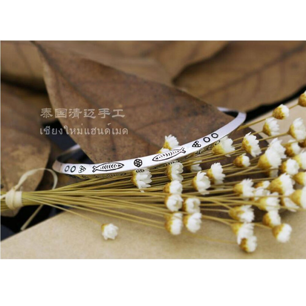 Anenjery Vintage 925 Sterling Thai argent 3 modèles à la main poisson sculpté manchette Bracelets et Bracelets S-B83