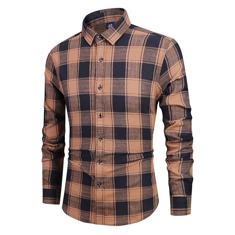 Refire varusteet miehet kevät rento ruudullinen paita slim fit tyylit puuvilla pitkähihaiset paidat miesten pehmeät mukavat ruutuvaatteet: Khaki / S