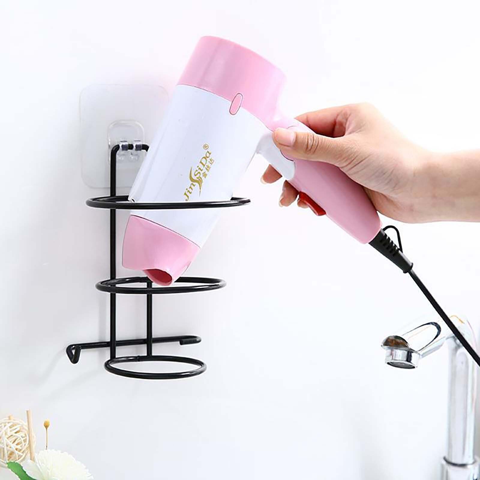 2/1PC Hair Dryer Rack Hair Dryer Rack Free Punching Iron Wall-mounted Storage Rack