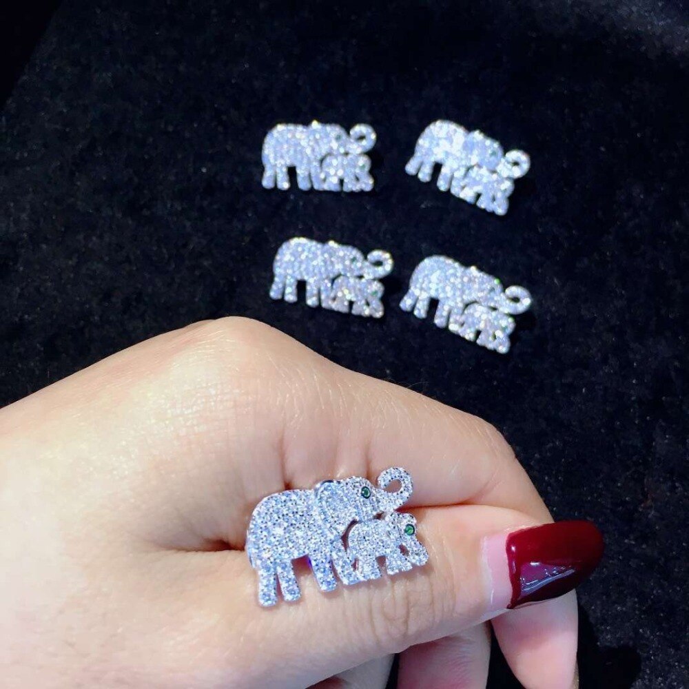 Lindo pequeño elefante broche pins 925 plata esterlina con circón cúbico doble elefantes mujeres finas chica joyería animal