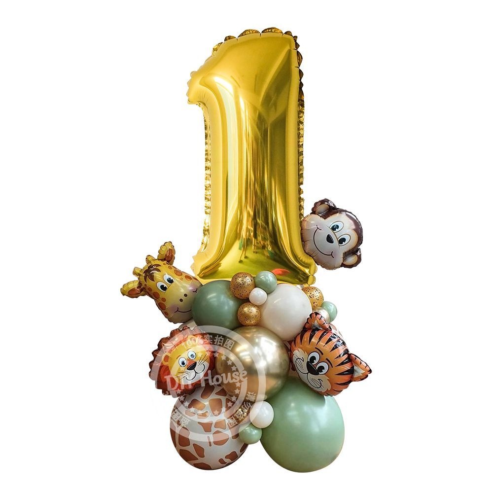 Wild Dieren Ballon Toren met Gouden 1-9 Nummer Ballon voor Jongen Jungle Safari Verjaardagsfeestje Decoratie Bos Party Supply