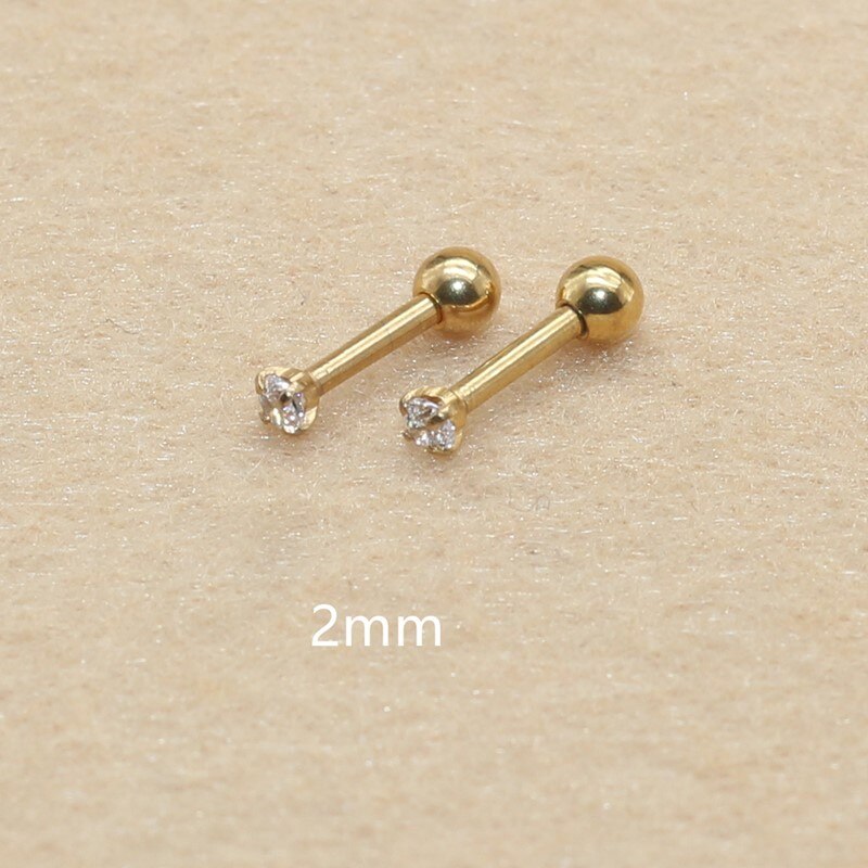 Stal nierdzewna 316L Ip Plated No Easy Fade klasyczne wkręcane kolczyki z Super Mini 2mm AAA kolory cyrkonie: gold2mm