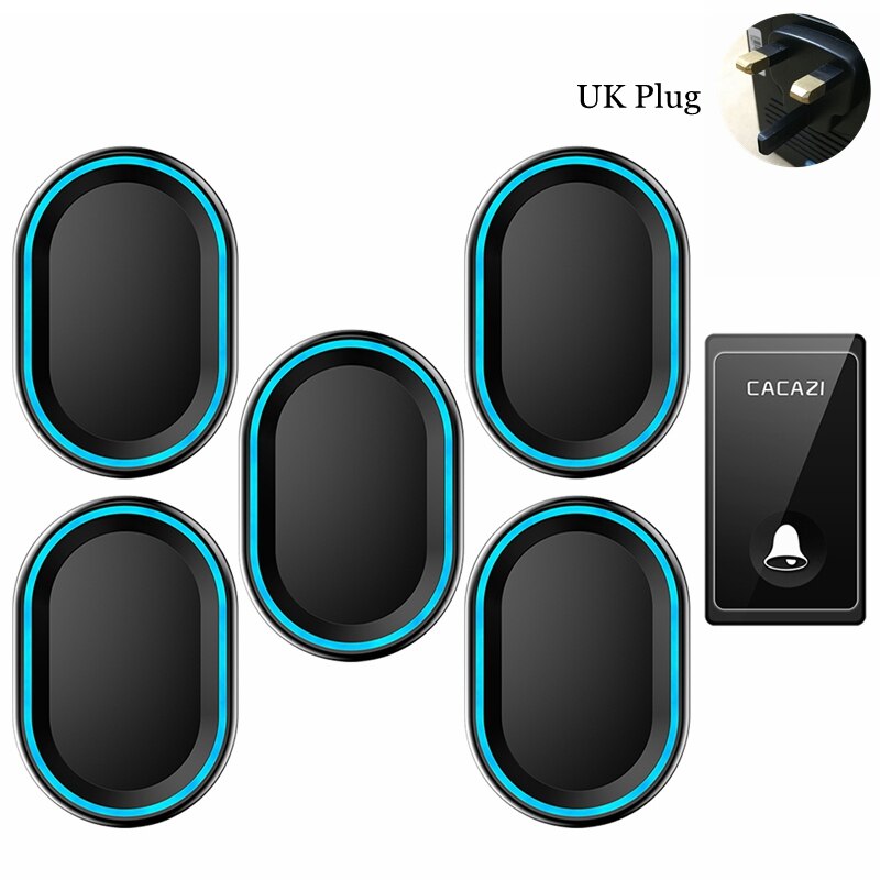 CACAZI Auto-alimentado Campainha Sem Fio À Prova D&#39; Água Não É Necessário Bateria Botão 1 5 Receptores EUA UE UK Plug Início Chamada sino Sinos de 58: black 1x5 UK