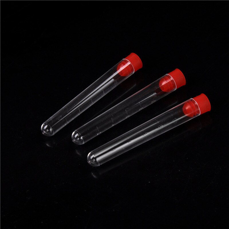 10pcs 16x100mm Clear Plastic Test Tubes with Caps Lab Round Bottle Tubes