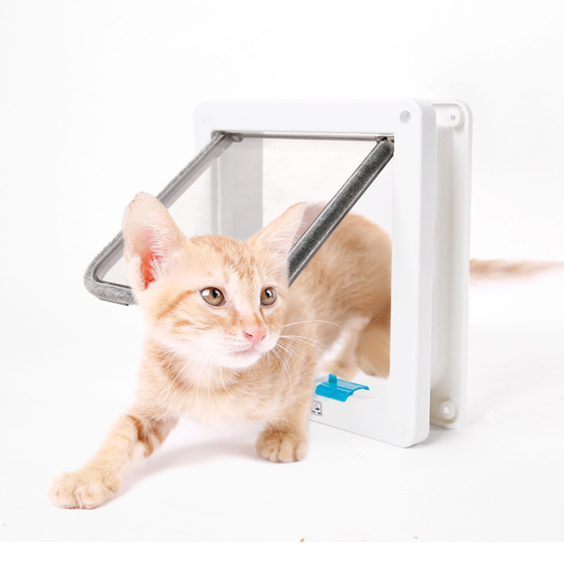 Cat Flap Door with 4 Way Lock Security Flap Door for Dog Cat Kitten Small Pet Gate Door Kit Cat Puppy Safety Gate S/M/L 5 Colors