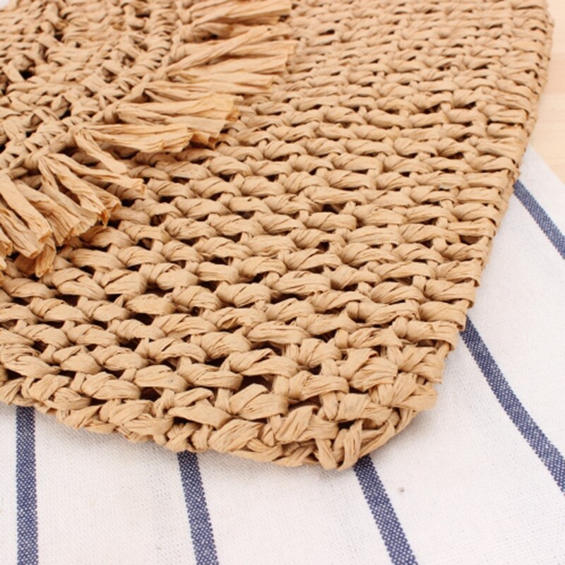 Handgjord krok blomma tofs vävd väska casual messenger vävd väska semester strandväska kamel