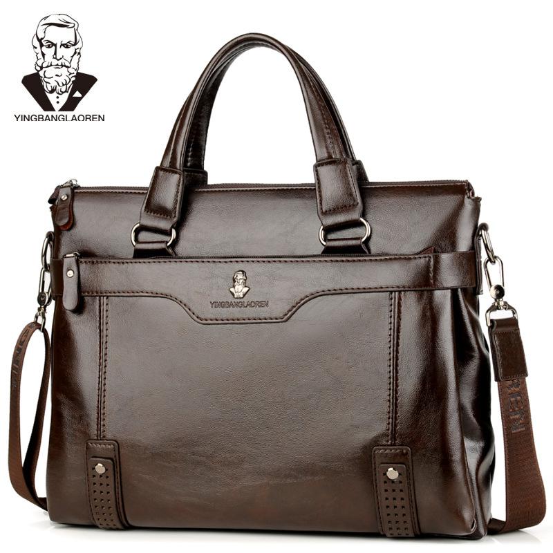 men's leather briefcase vintage business bag handbag men computer messenger bags man shoulder bag postman male Handbags: Brown