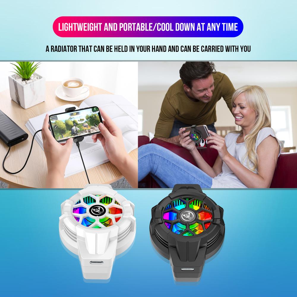 Universal Mobile Phone Radiator Colorful Lights Retractable Back Clip Cooling Fan Heat Sink Game Cooler for 4-6.5 Inch Phones
