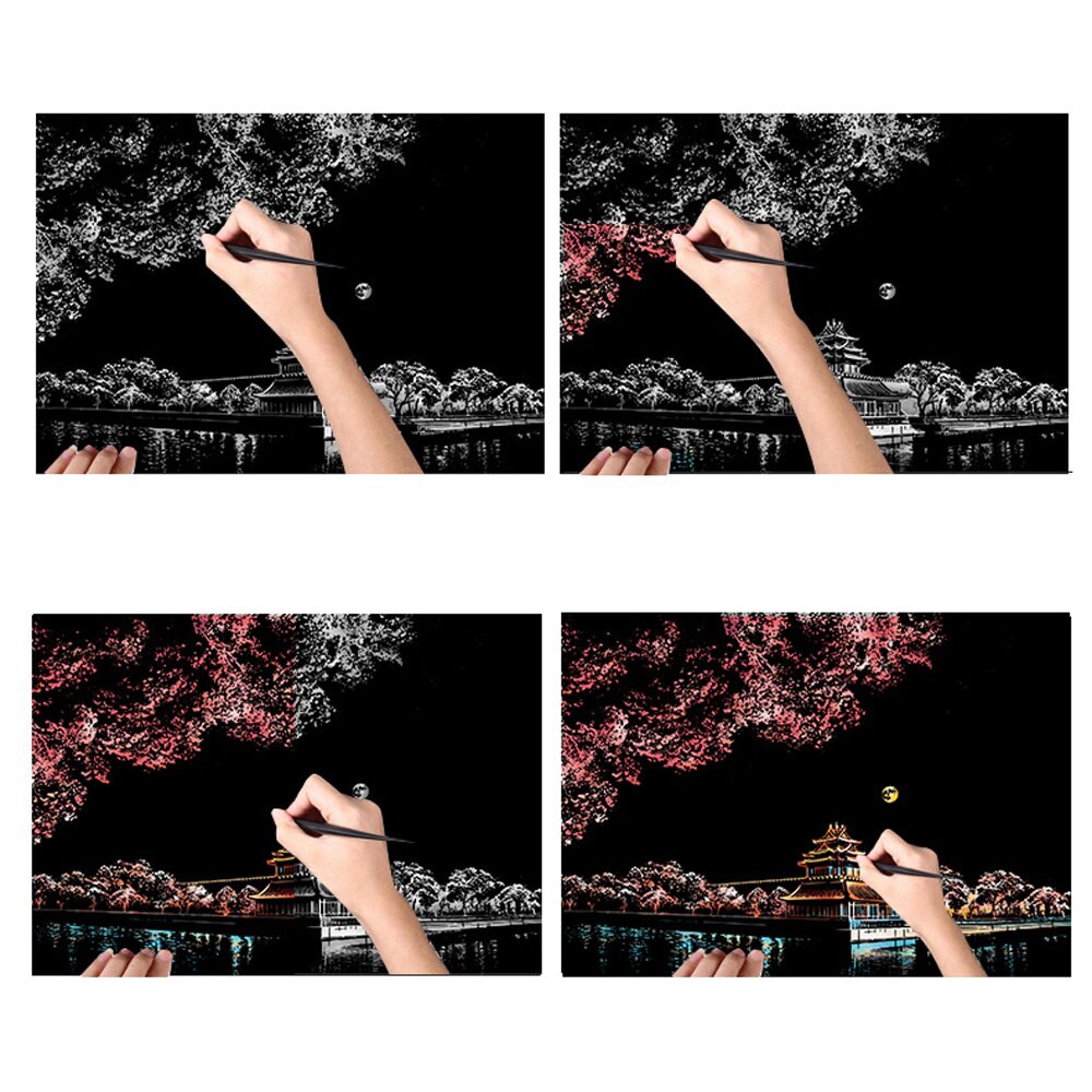 8pcs Magic A4 Scratch Painting Art with Drawing Tools Set for Kids &amp; Adults