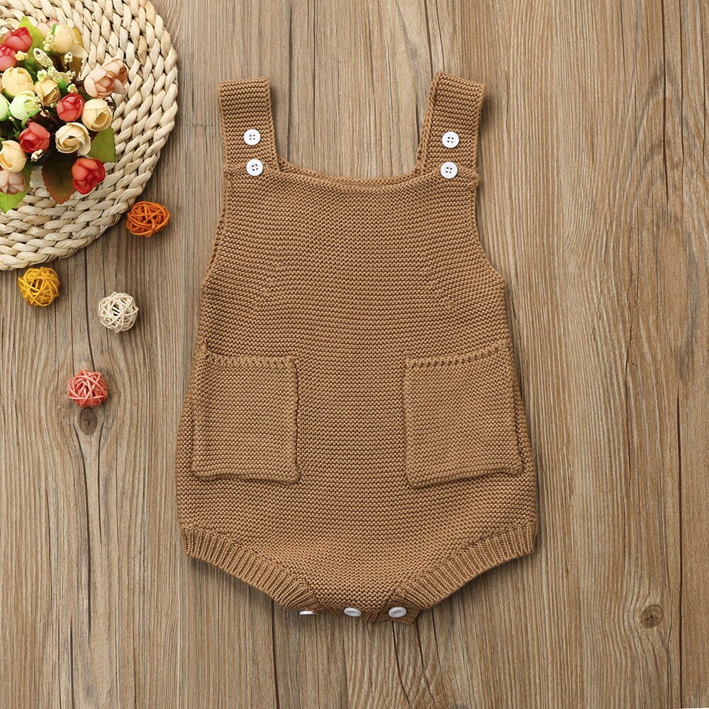 -né bébé filles solide tricoté enfant en bas âge poche combinaison vêtements body tenue sans manches bébé body mignon hiver