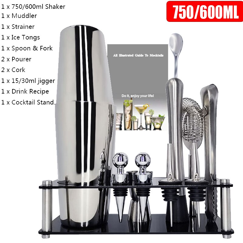 Juego de mezclador de vino tinto de acero inoxidable, 12 unidades, 750/600ml, mezclador de vino, cócteles, coctelera, bebidas de Bar, barman: 12Pcs 750600MLRack
