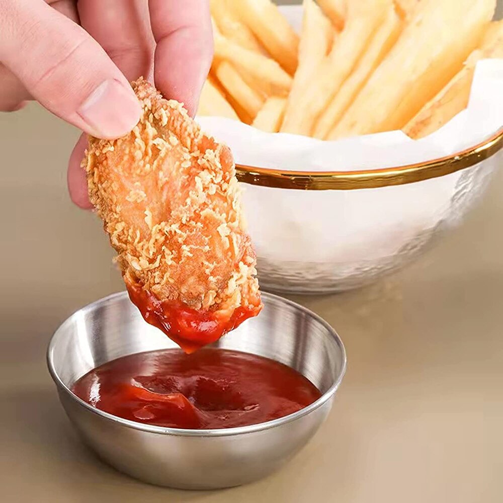 6Pcs 3.3in Stainless Steel Small Serving Bowls Sauce Dishes Round Sushi Dipping Bowl Seasoning Dish Appetizer Plates Metal Ramek