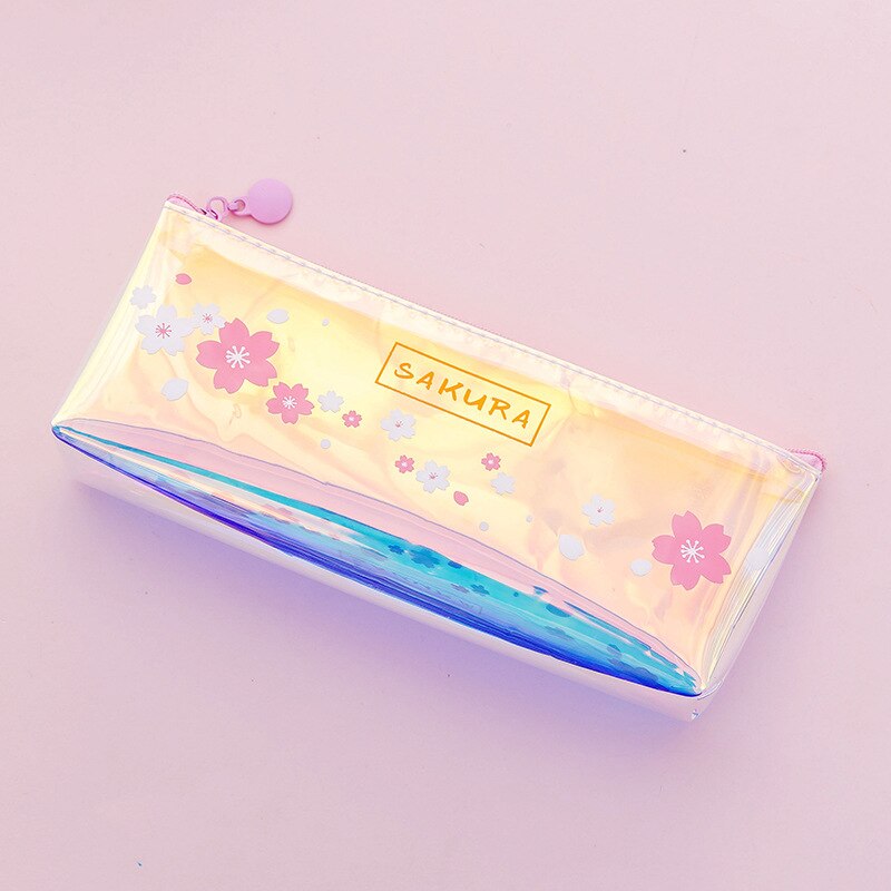 Kawaii Holografische Etui Bloem Potlood Doos Leuke Glitter Roze Pen Geval Voor Meisjes Kids Koreaanse Briefpapier Schoolbenodigdheden