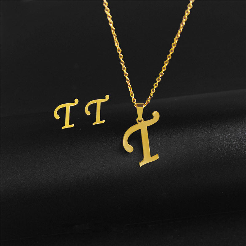 A-Z 26 charm Initial Necklace And Stud Earrings Jewelry Sets Alphabet Pendant Chain Letter mom