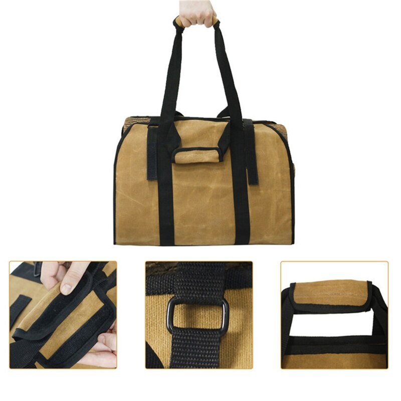 Log Carrier for Firewood Indoor Outdoor Waxed Canvas Fire Wood Carrier Durable Fireplace Wood Holder Log Tote Bag