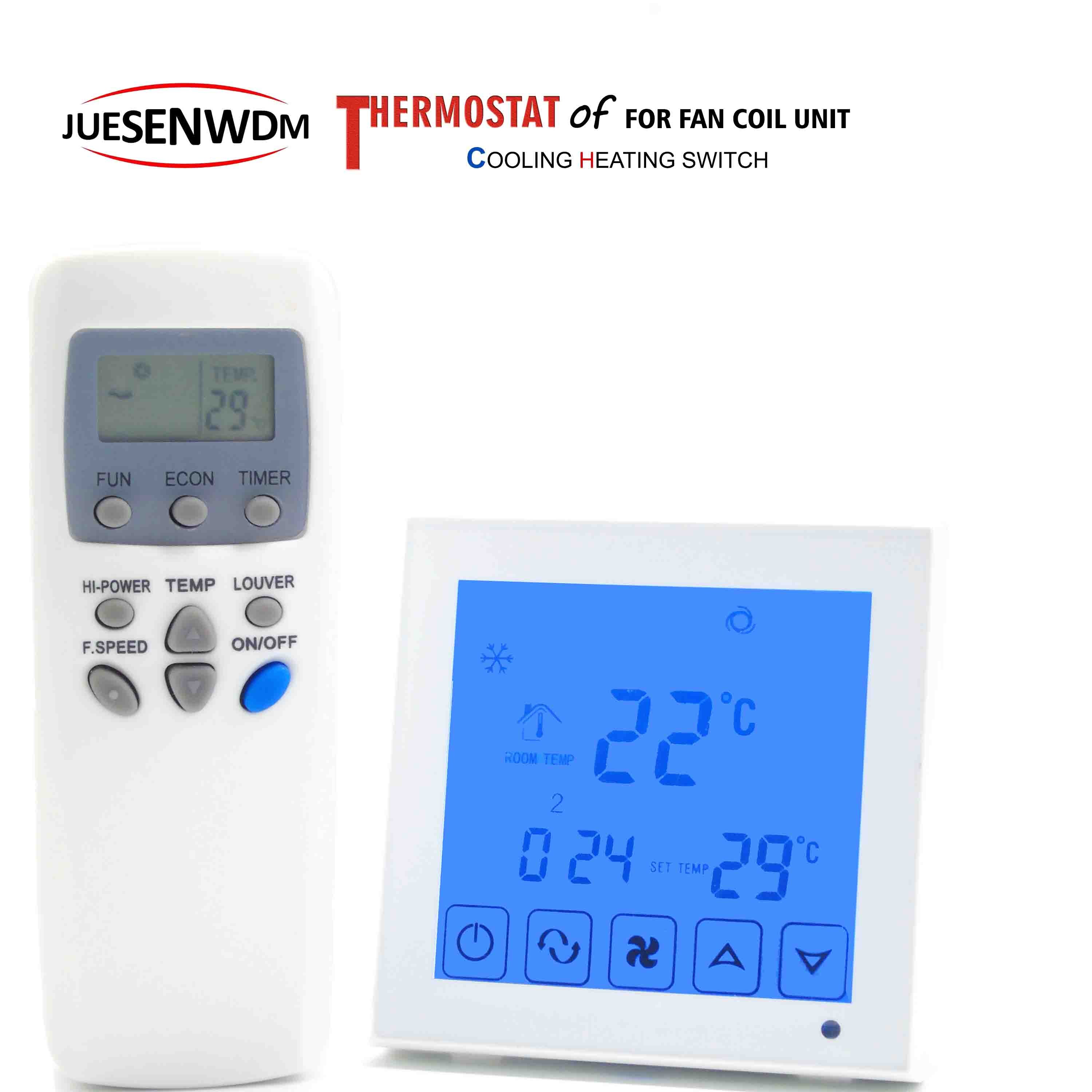 Touch screen room thermostat temperature controller for 2 pipe fan coil heater cooler adjustable