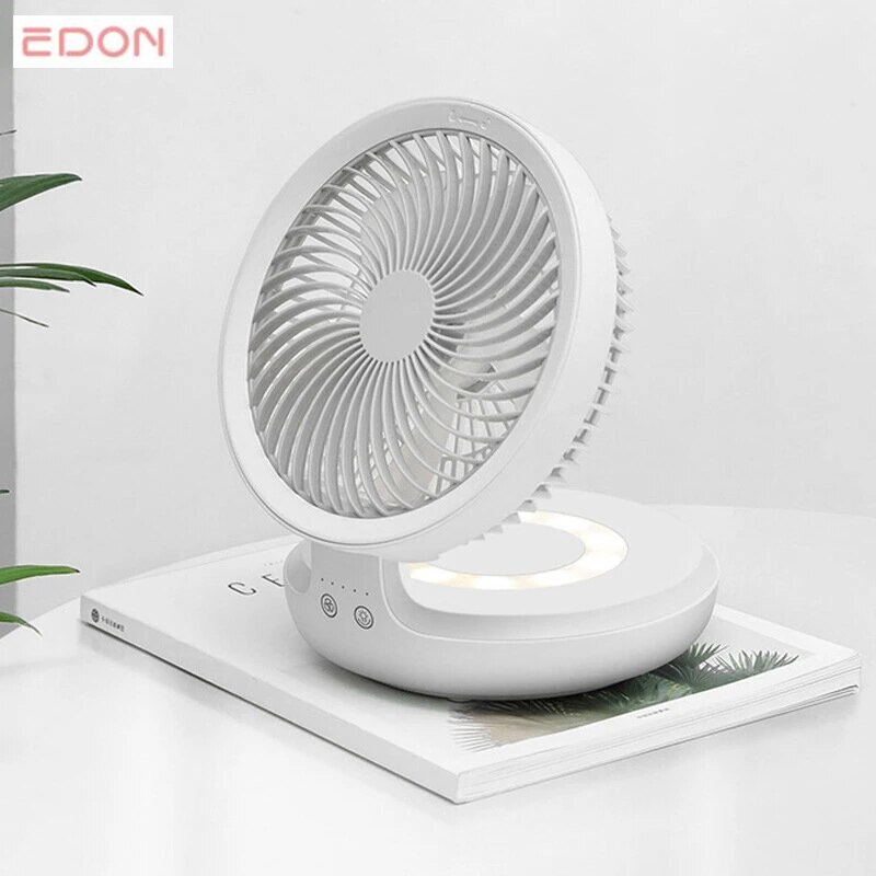 Edon-ventilador de circulación de aire suspendido inalámbrico E808, recargable por USB, eléctrico, plegable, luz nocturna, Control táctil, 4 velocidades del viento