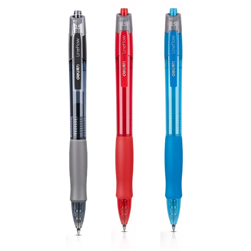 deli Retractable Ballpen Gel Pens 3Pcs Set Black Blue Ink 0.5mm Ballpoint Replaceable Refills Office School Supplies Stationery: PURPLE